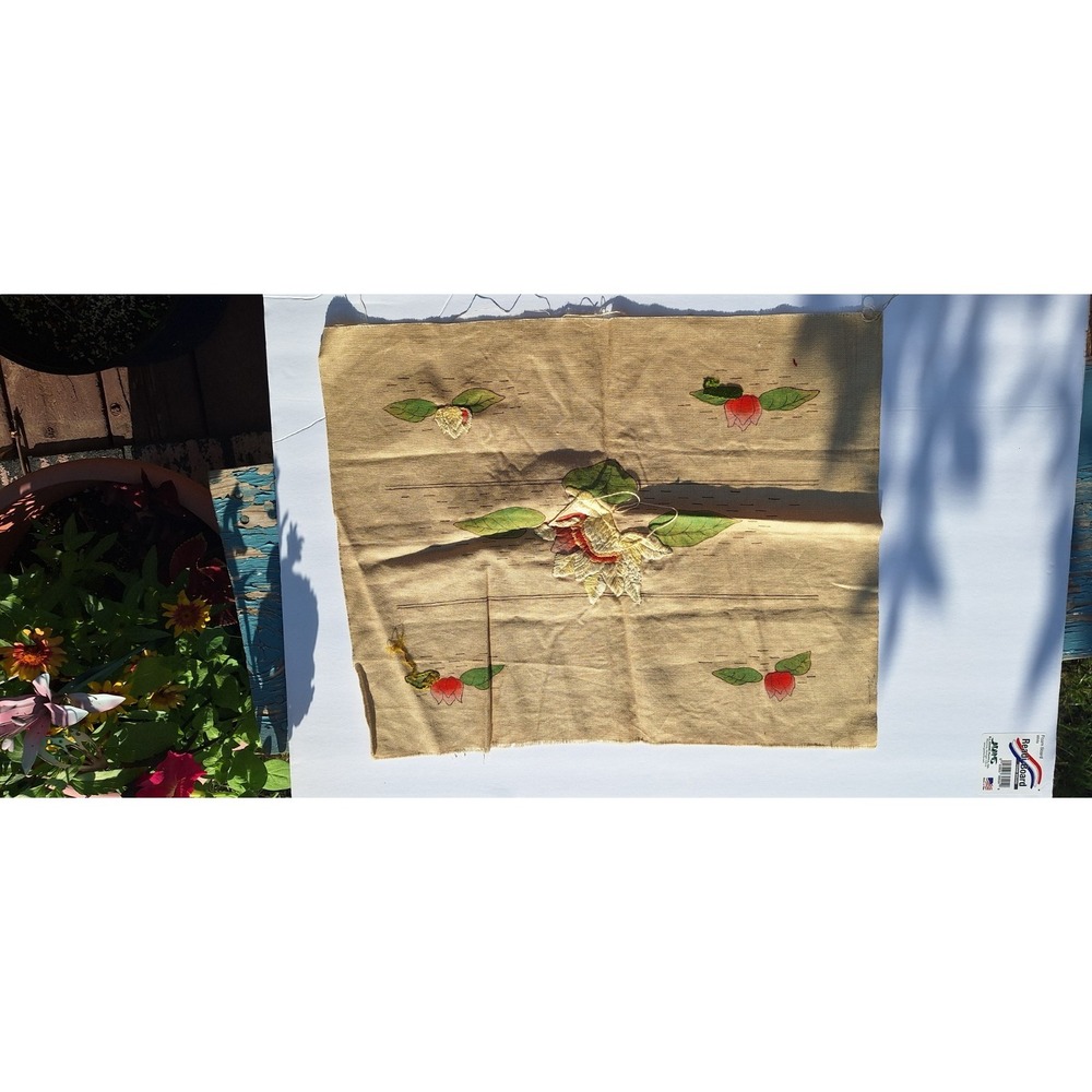Tinted Stamped For Embroidery Waterlilly Scarf Vintage Linen Partially Completed